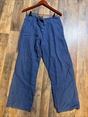 Real Comfort Linen Pants Wide Leg Crop Button Fly size 4 blue